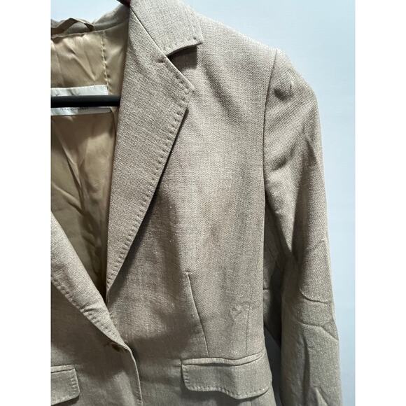 Max Mara Italy Single Breasted Pointed Collar Pockets Wool Silk Tan Blazer Sz 4 - Picture 3 of 9